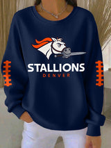 Women's Rugby Print Knit Crew Neck Long-Sleeved Top