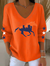 Women's Football Print Knit Long Sleeve Top