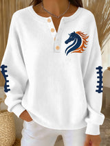 Women's rugby print knit button top