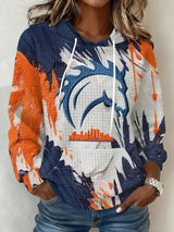 Women's Football Print Plaid Fabric Hooded Sweatshirt