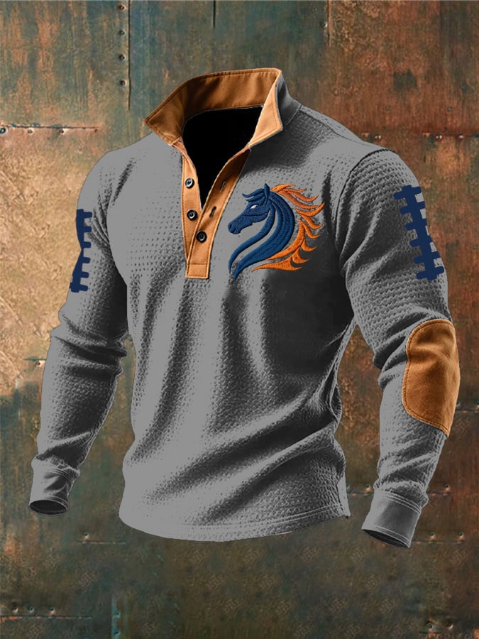 Men's Retro Rugby Print Waffle Sweatshirt