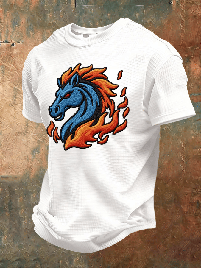 Men's Printed Casual Waffle-Knit Fabric T-Shirt