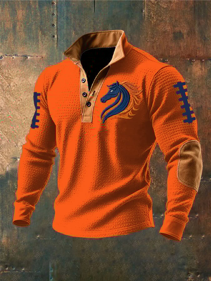 Men's Retro Rugby Print Waffle Sweatshirt