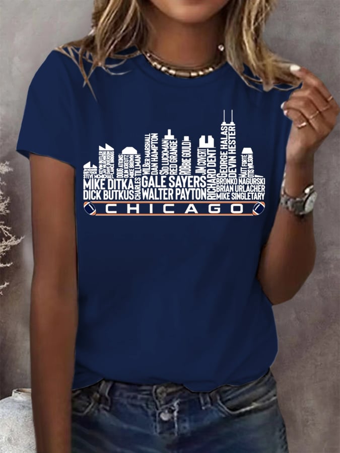 Women's Football Print Crew Neck T-Shirt