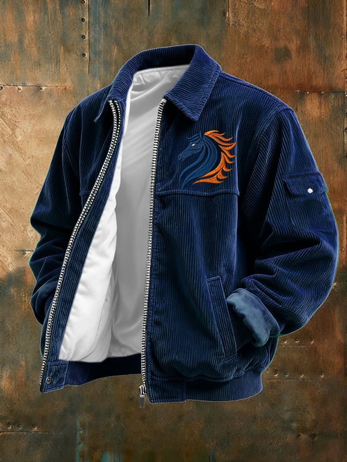 Men's rugby print corduroy casual jacket