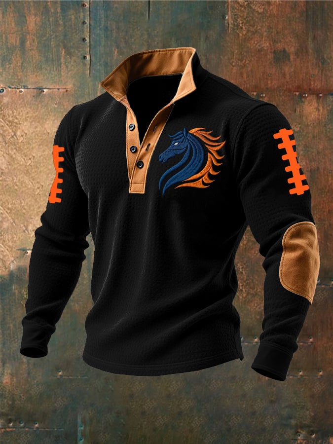 Men's Retro Rugby Print Waffle Sweatshirt