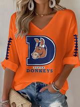 Women's Rugby Print Waffle Long Sleeve T-Shirt