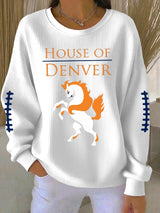 Women's Rugby Print Knit Crew Neck Long Sleeve Top