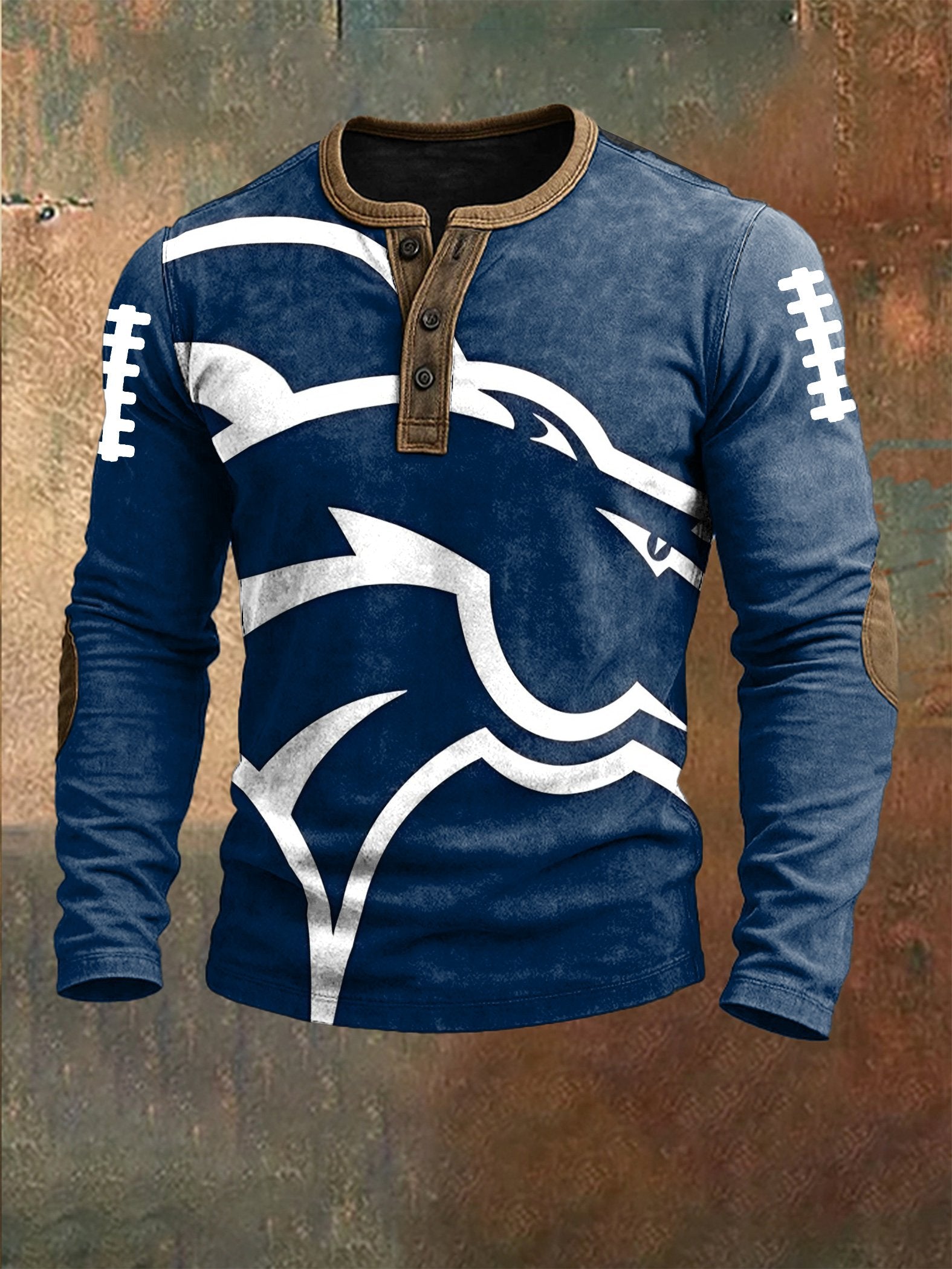 Men's Football Print Henley Top