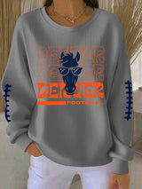 Women's Rugby Print Knit Crew Neck Long Sleeve Top