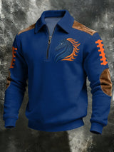 Men's Vintage Football Design Print Casual Zipper Sweatshirt