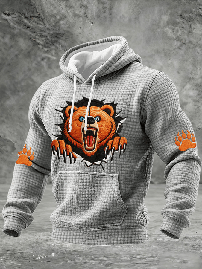 Men's Football Print Checkered Hooded Sweatshirt