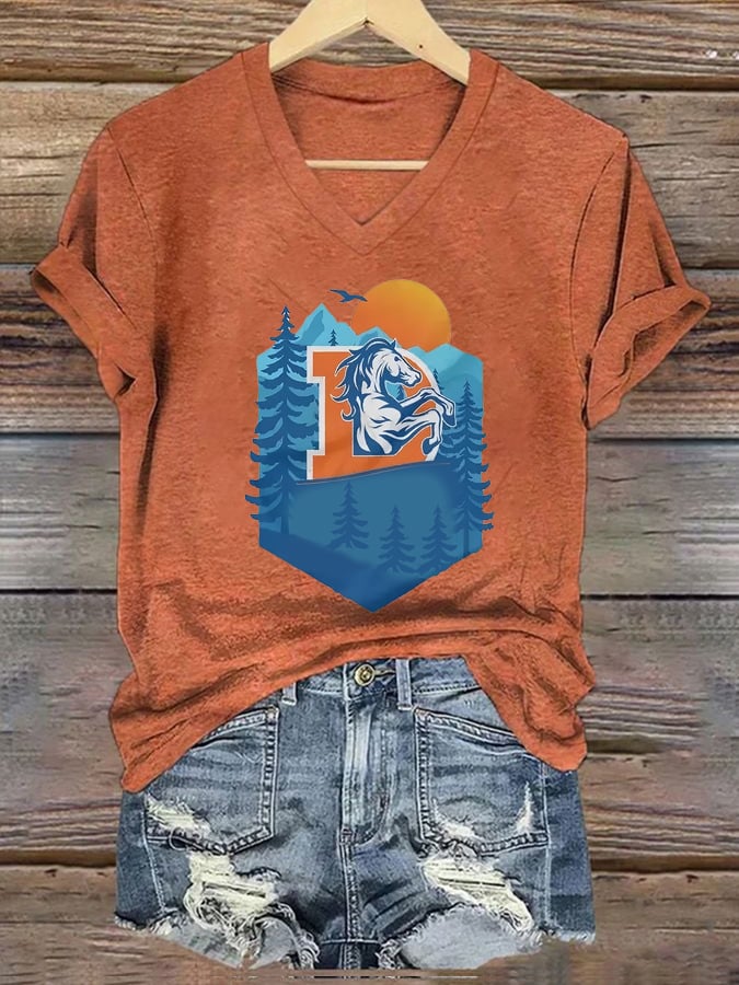 Women's Rugby Print V-Neck T-Shirt