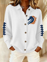 Women's rugby print casual collared knit top