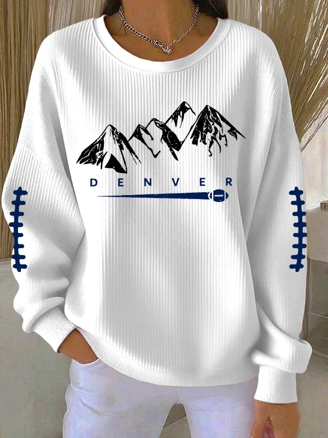 Women's Rugby Print Knit Crew Neck Long Sleeve Top