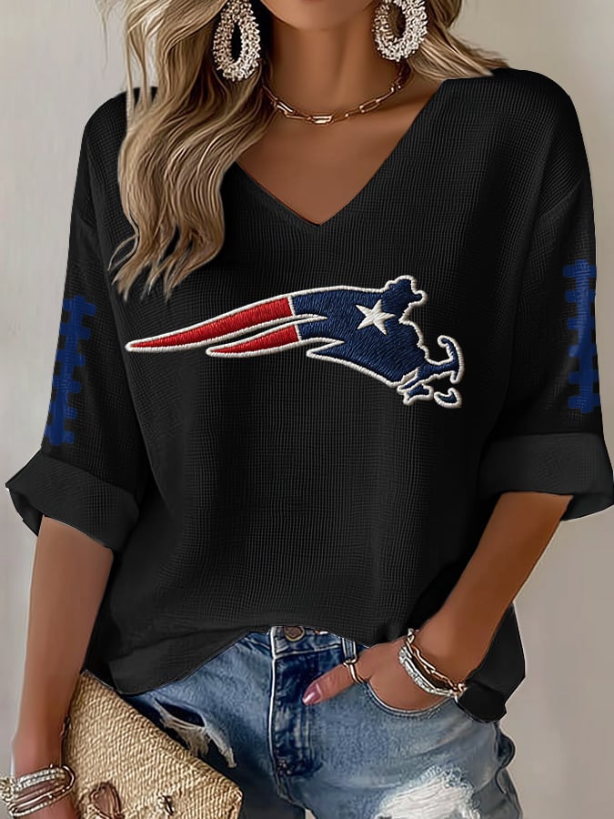Women's football Print Waffle Long Sleeve T-Shirt