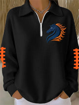 Women's Football Print Waffle Zip-Up Top