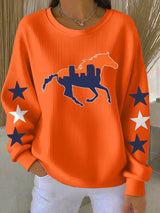 Women's Football Print Knit Crew Neck Long Sleeve Top