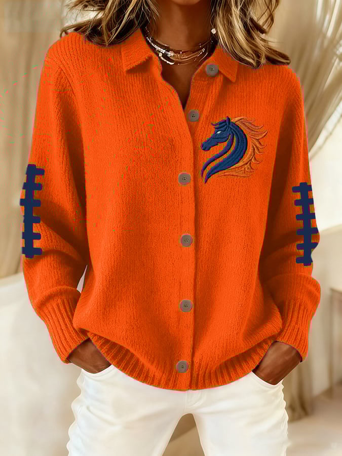 Women's rugby print casual collared knit top