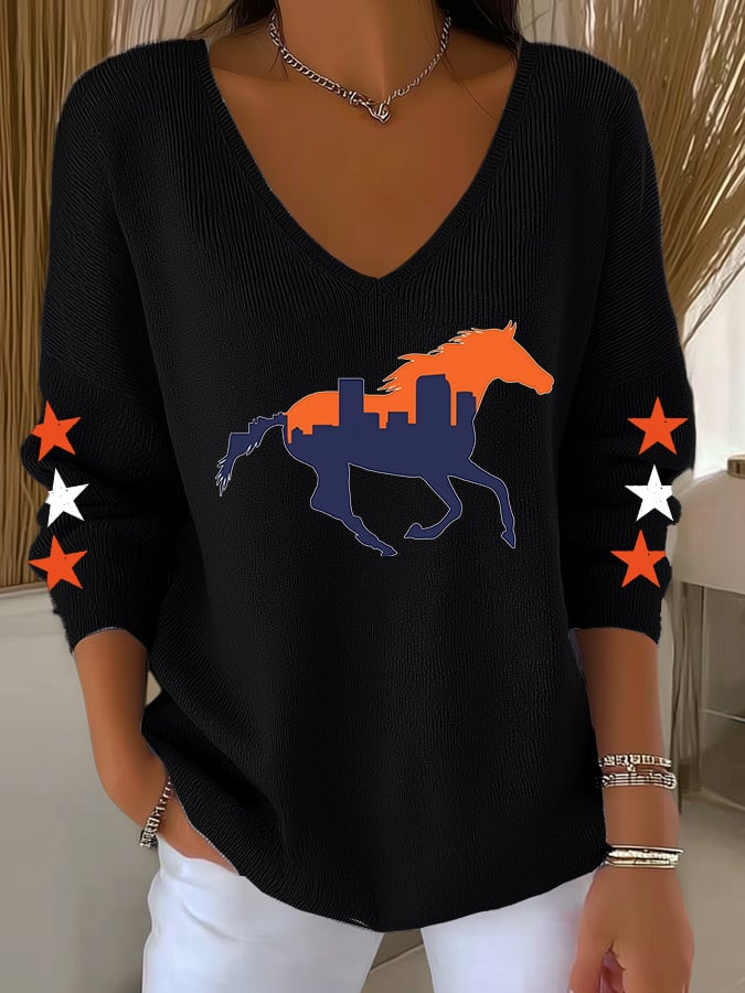 Women's Football Print Knit Long Sleeve Top