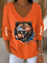 Women's Retro Rugby Print Drop Shoulder Sweater
