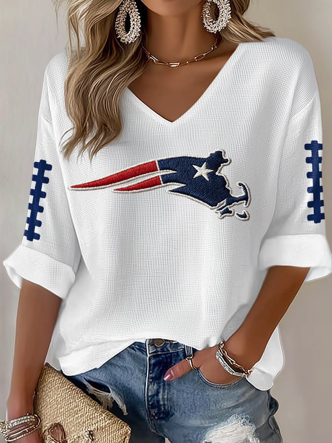 Women's football Print Waffle Long Sleeve T-Shirt