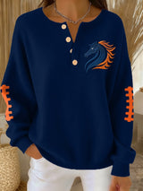 Women's rugby print knit button top